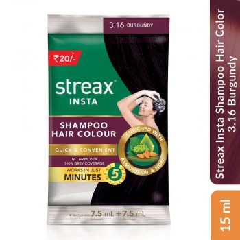 Streax Insta Shampoo Hair Color 3.16 Burgundy, 15ml